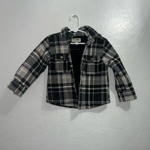 Boys Copper Black and White Plaid Sherpa Lined Shacket 3T